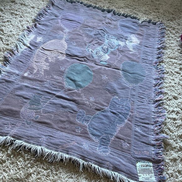 Vintage Disney Classic Winnie the Pooh Cotton Woven Tapestry Throw Blanket - Picture 2 of 10